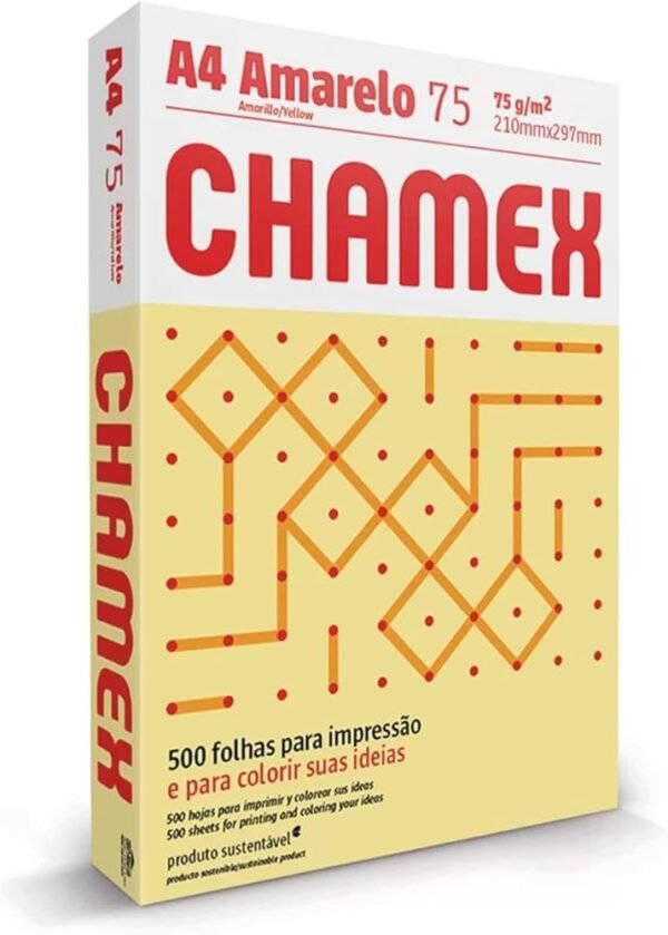 Papel Sulfite Chamex Amarelo A4 75g - Caixa com 10 resmas - 5000 Folhas