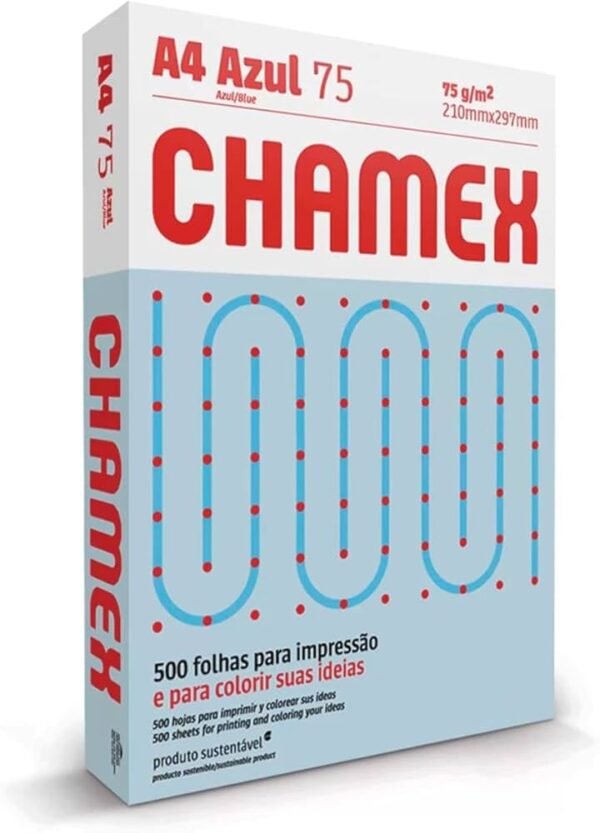 Papel Sulfite Chamex Azul A4 75g - Caixa com 10 resmas - 5000 Folhas